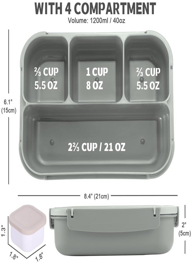 shell and turtle Bento Box Adult Lunch Box, Lunch Containers for Kids Girls Boys with 4 Compartments, Lunchable Food Container with Utensils, Sauce Jar, Muffin Liners, 40 Oz/5 Cup, Microwave & Dishwasher Safe, Gray - Image 2